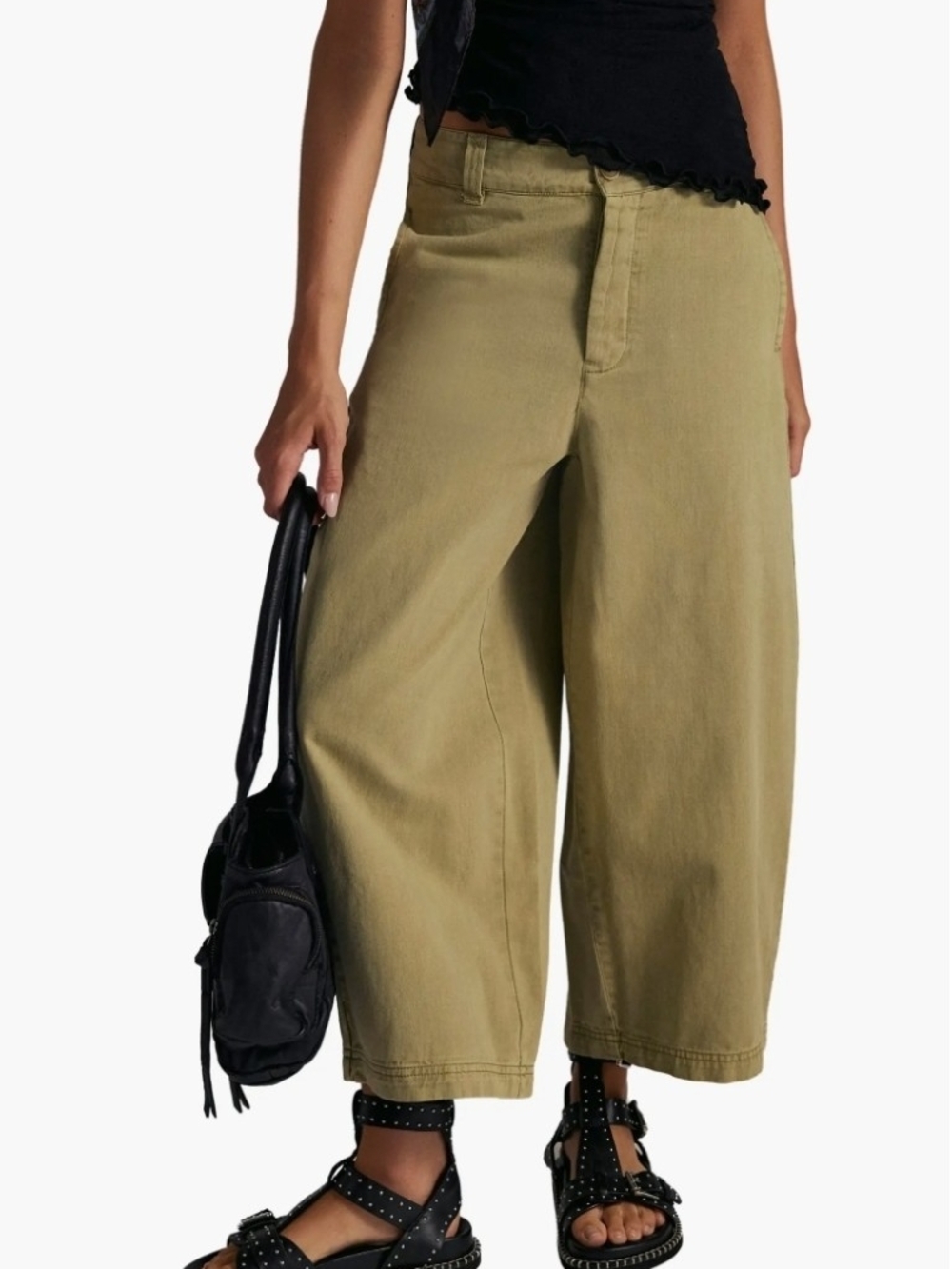We The Free Free People Lay Down Chino Trousers Wide Leg Army Green Aloe Size 4